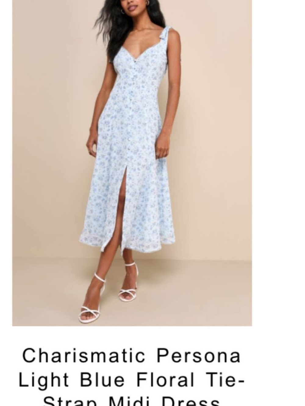 Light Blue Floral Tie-Strap Midi Dress